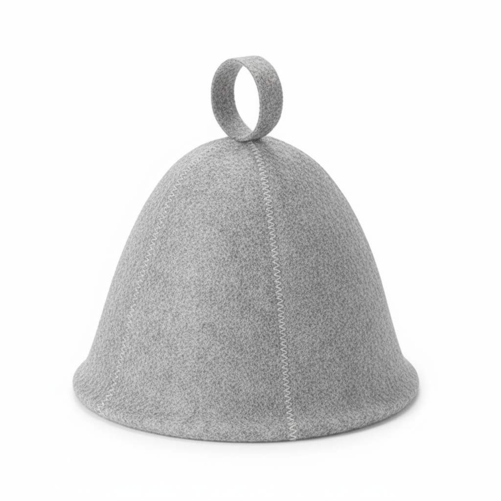 Sauna hat – Gri, cu buclă de agățare | Protecție termică & confort