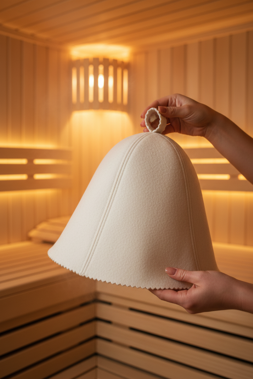 Sauna hat – Gri, cu buclă de agățare | Protecție termică & confort